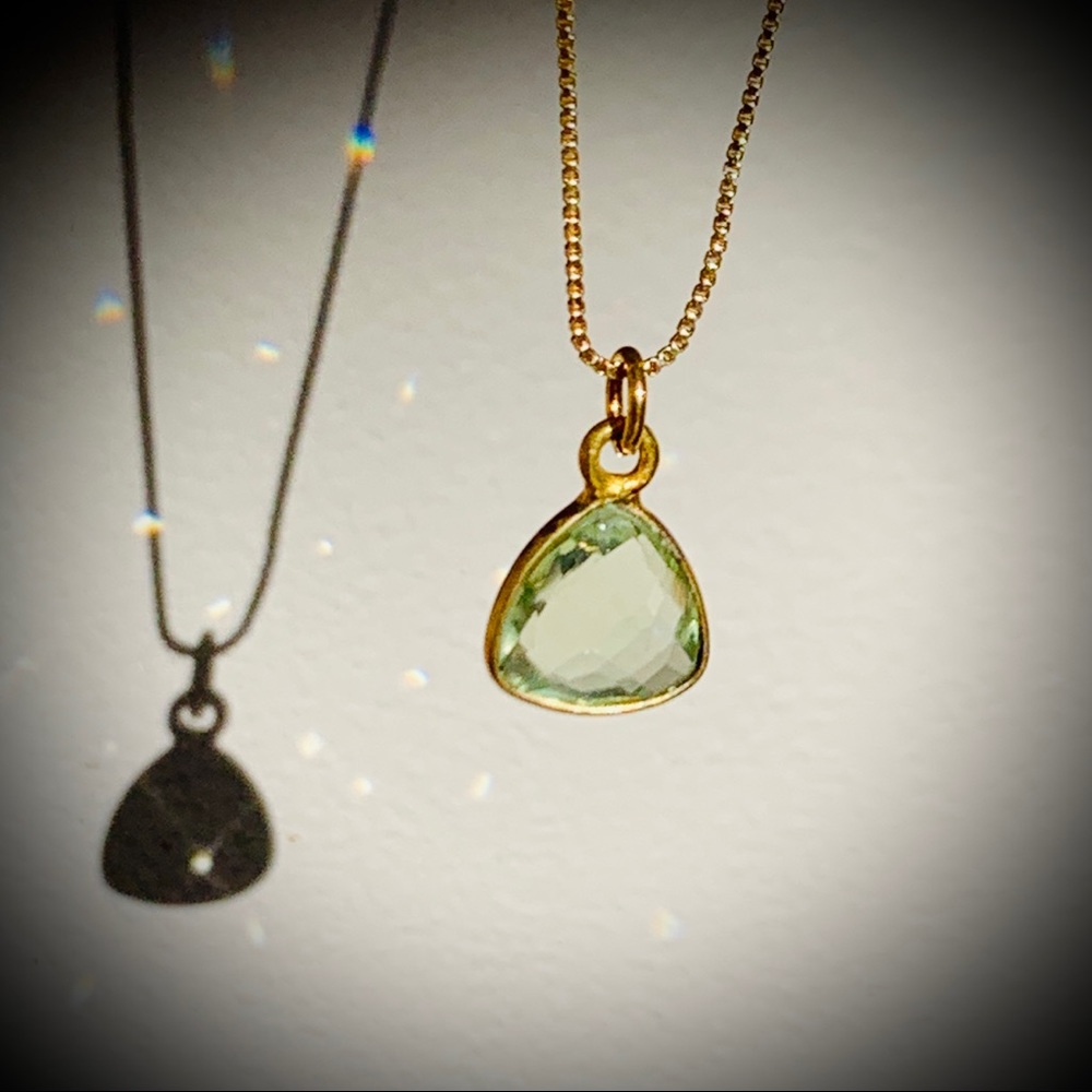Green Amethyst Trillion 22K Gold Plated Gemstone Necklace
